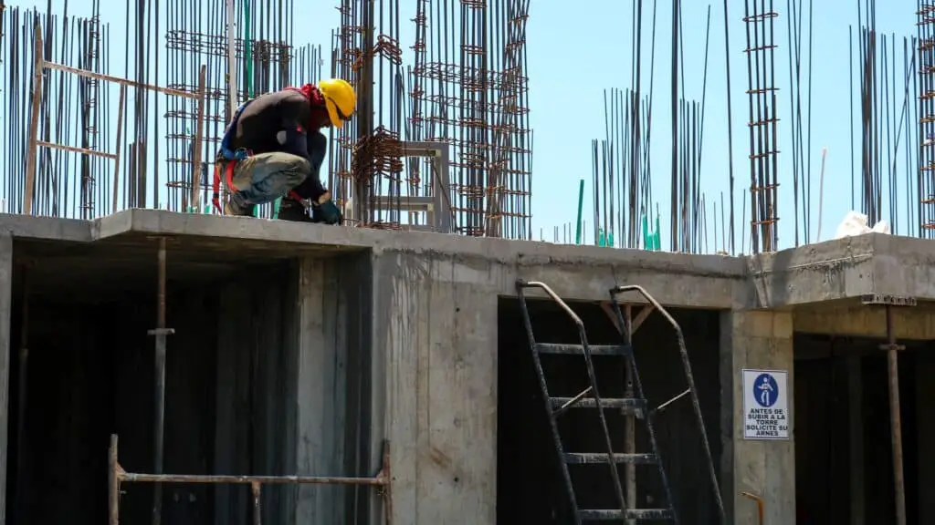 A construction worker at work on a building site.